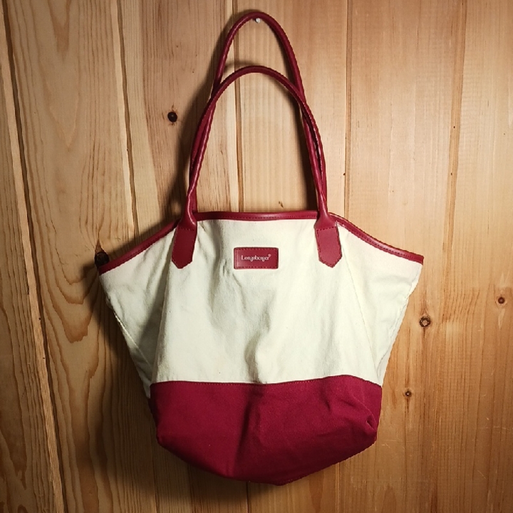 Longaberger Two-Tone Red and Cream Tote